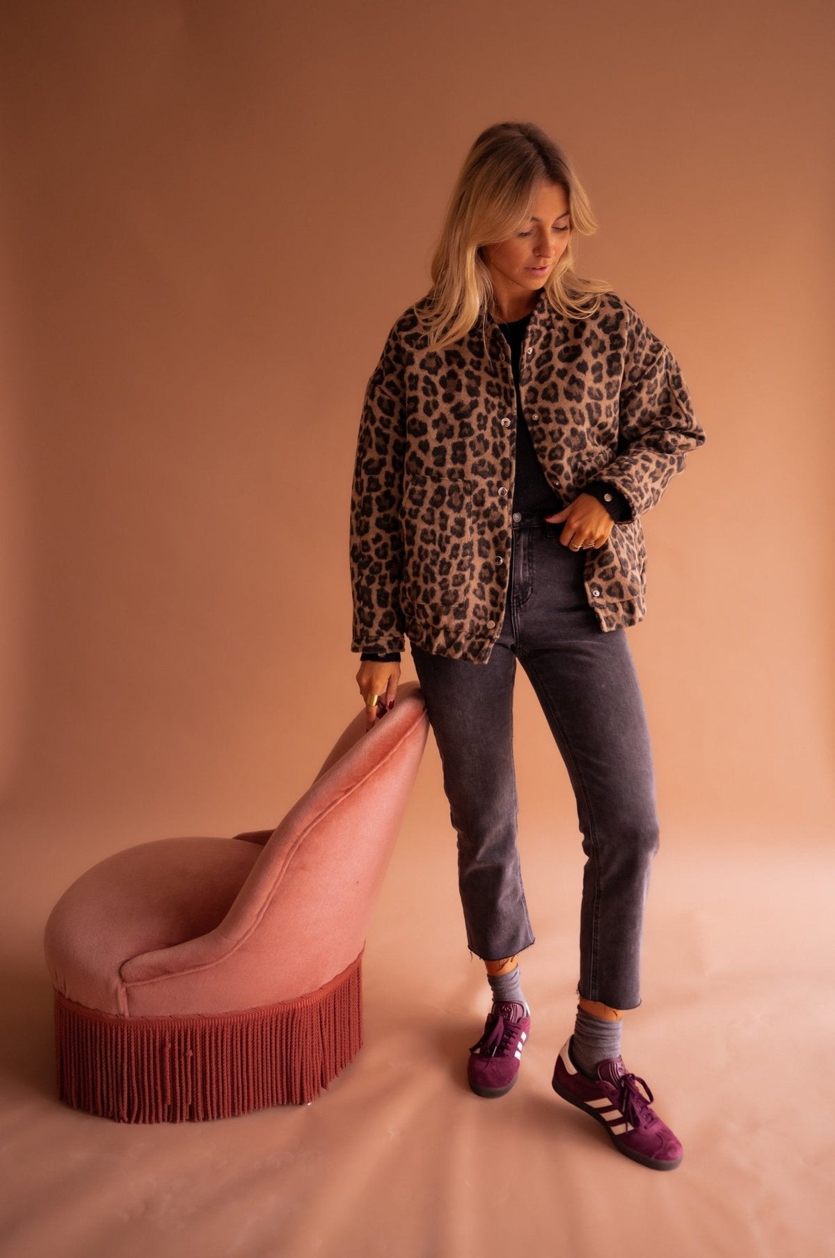 Damen Jacke Vintage Knöpfe Leopardenmuster | Winter