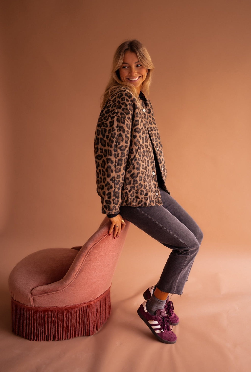Damen Jacke Vintage Knöpfe Leopardenmuster | Winter