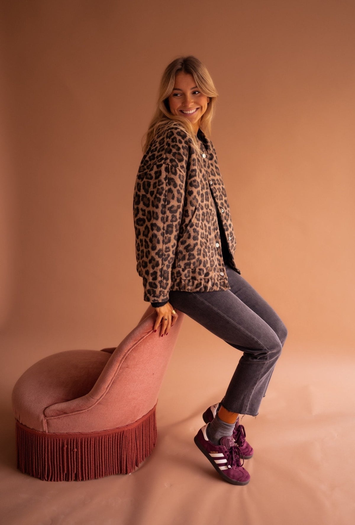 Damen Jacke Vintage Knöpfe Leopardenmuster | Winter