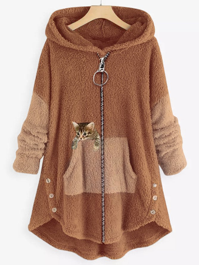 Damen Hoodie Druck Strick Winter | Reissverschluss