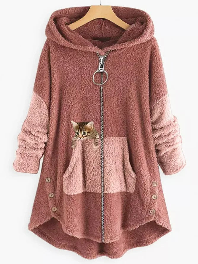 Damen Hoodie Druck Strick Winter | Reissverschluss