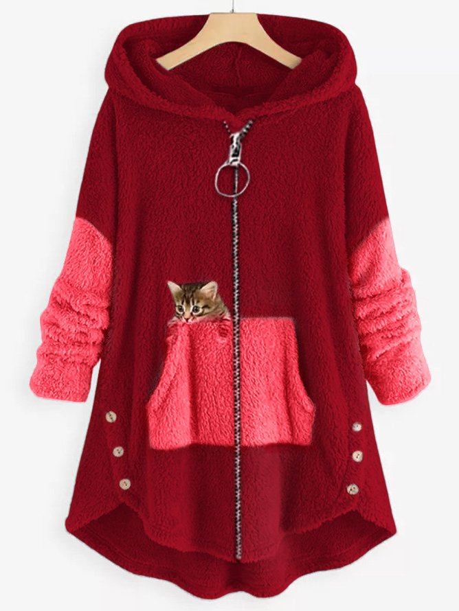 Damen Hoodie Druck Strick Winter | Reissverschluss