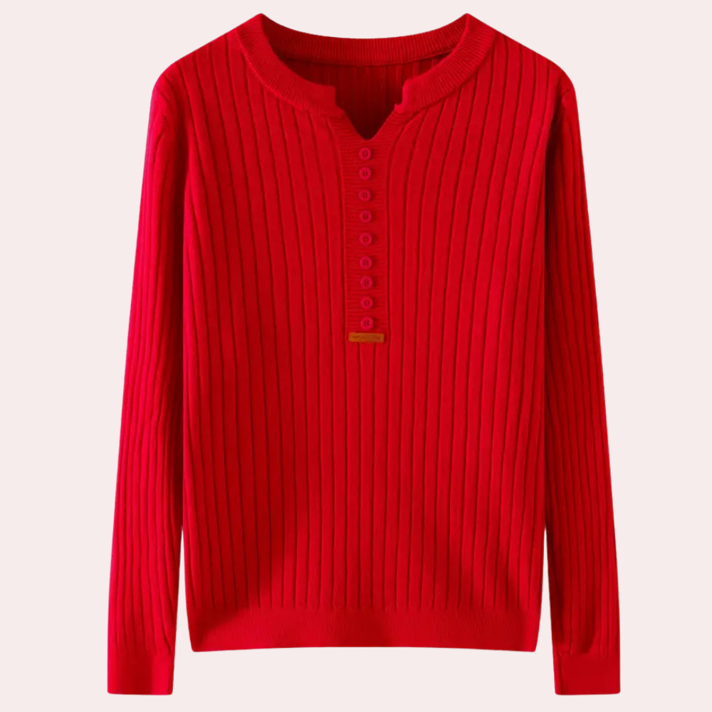 Damen-Rippstrickpullover | Knopfleiste