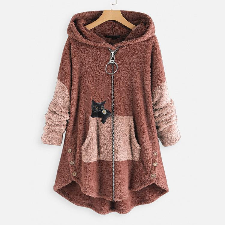 Damen Hoodie Druck Strick Winter | Reissverschluss