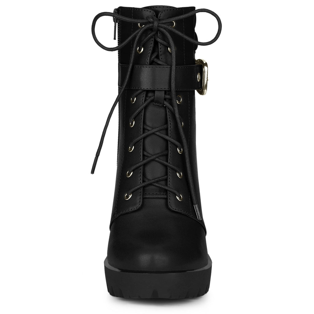 Damen Stiefeletten Schnalle Winter Schnürung | Hoher Absatz