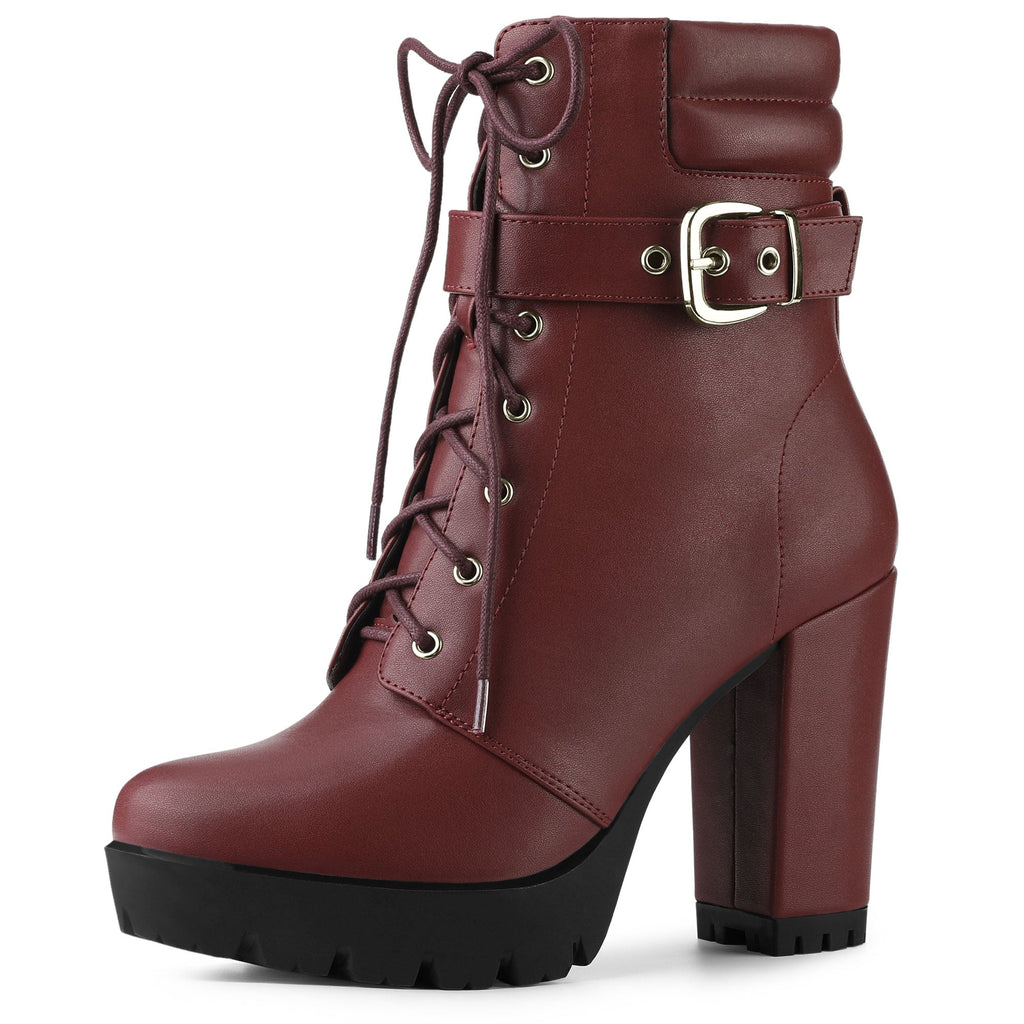 Damen Stiefeletten Schnalle Winter Schnürung | Hoher Absatz