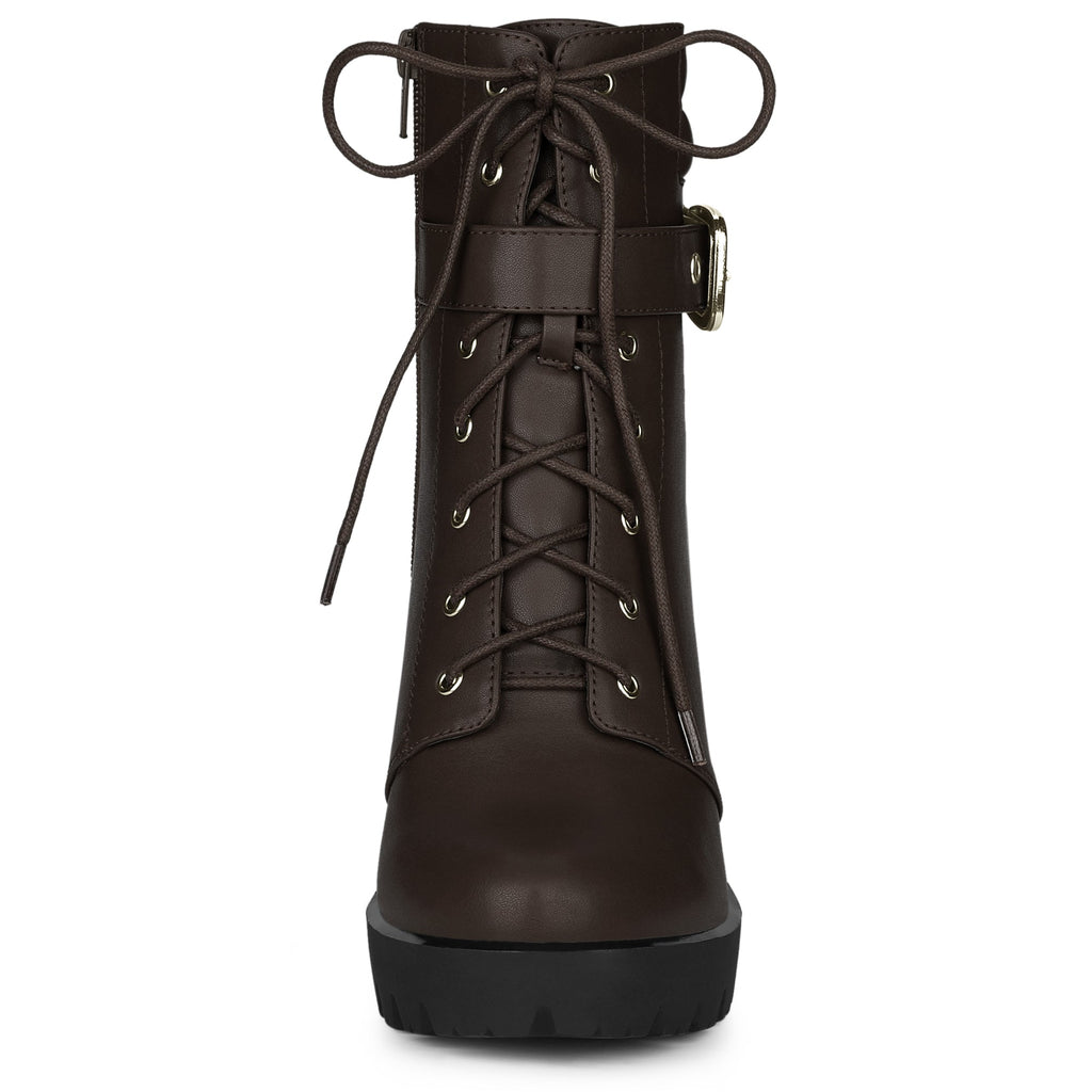 Damen Stiefeletten Schnalle Winter Schnürung | Hoher Absatz