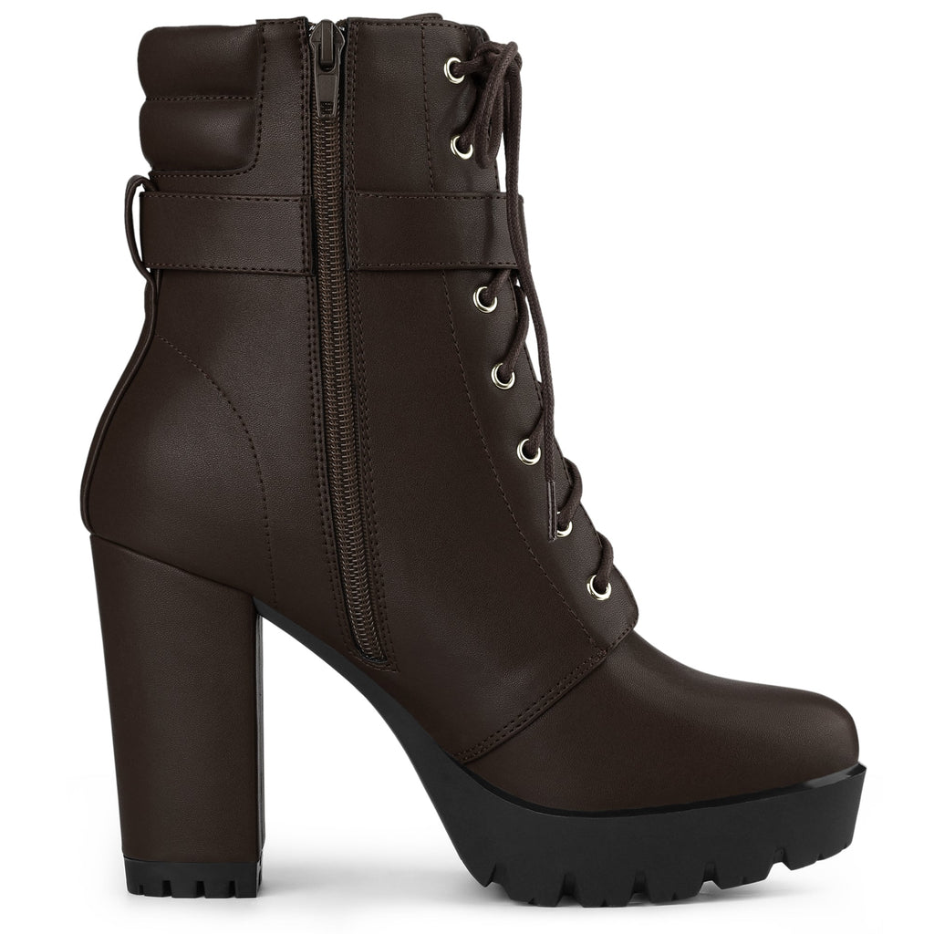 Damen Stiefeletten Schnalle Winter Schnürung | Hoher Absatz