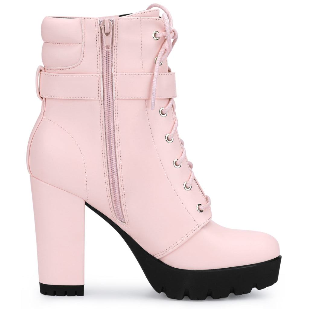 Damen Stiefeletten Schnalle Winter Schnürung | Hoher Absatz