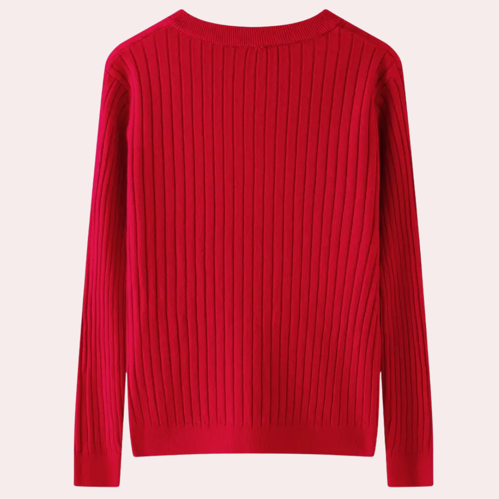 Damen-Rippstrickpullover | Knopfleiste