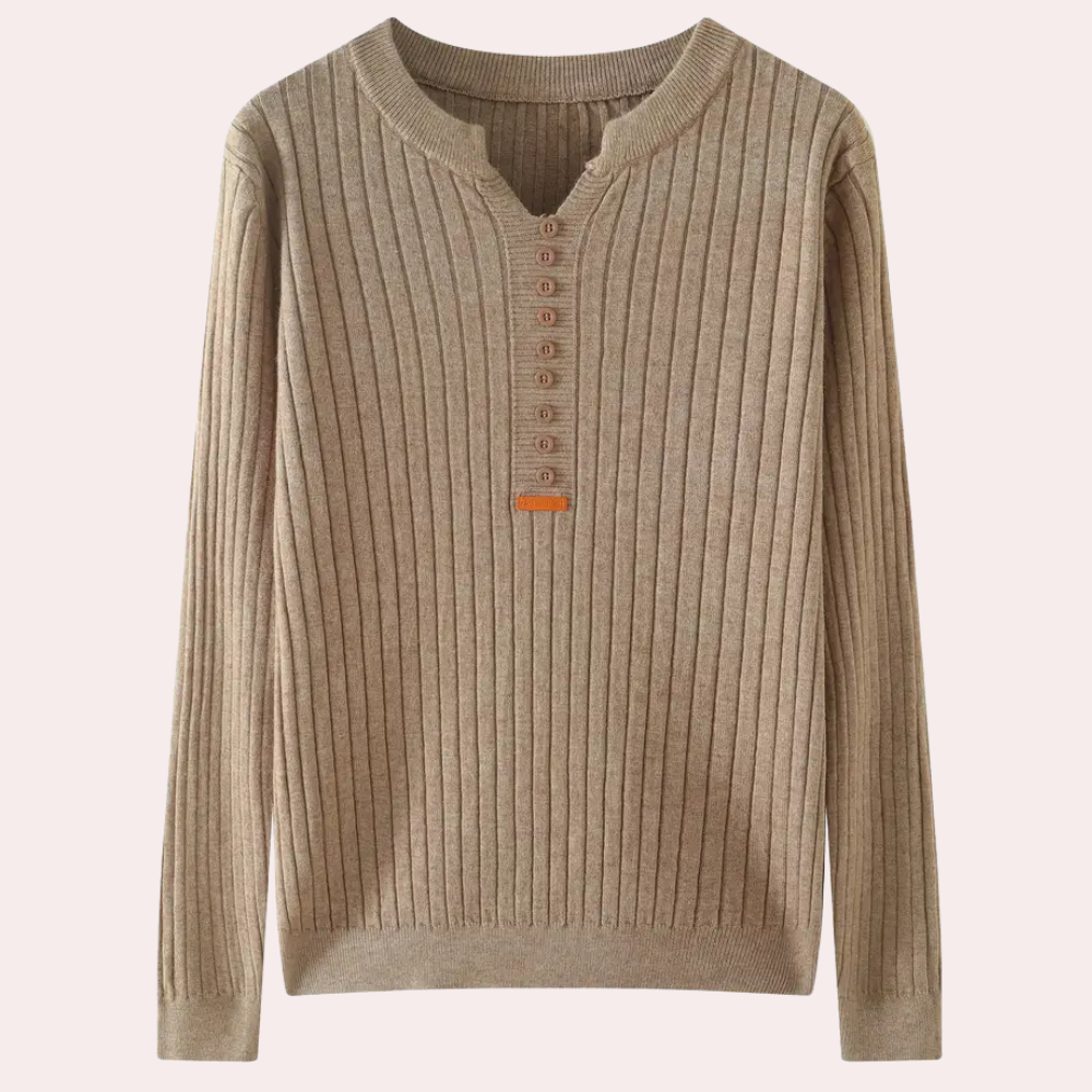 Damen-Rippstrickpullover | Knopfleiste